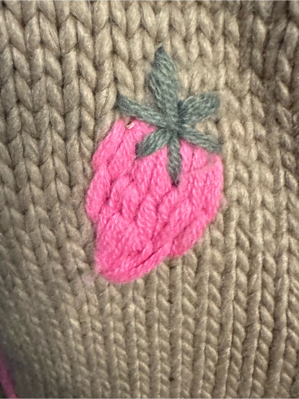 Forever 21 Chunky Tan Cardigan Sweater with Cute Pink Strawberry Embroidery 🍓 - Picture 8 of 14